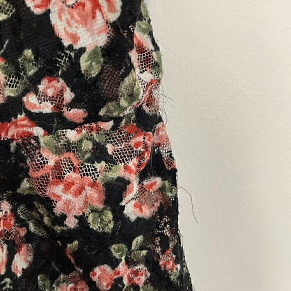 FOREVER 21 Black Pink Multi Floral Lace Twee 2010s Short Sleeve Peplum Blouse M - Picture 10 of 16